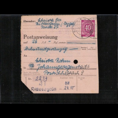 KONTROLLRAT 1946 POSTANWEISUNG gestempelt (921547)