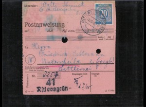 KONTROLLRAT 1946 POSTANWEISUNG gestempelt (921549)